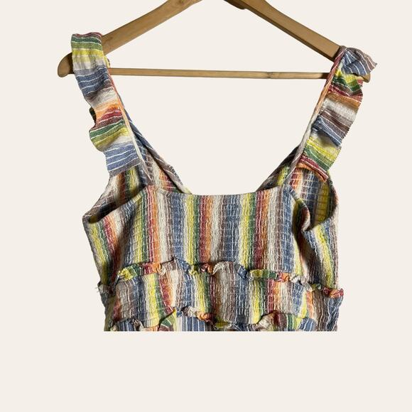 Saylor Alma Rainbow Striped Ruffled V-Neck Sleeveless Mini Dress Size L - Picture 14 of 15